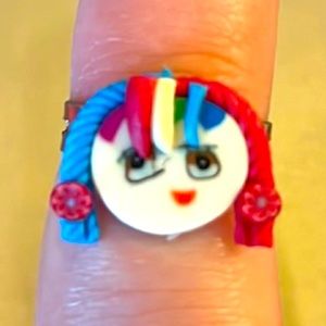 Cute Rainbow Girl Polymer Clay Children Kids Girls Finger Ring Adjustable One Si